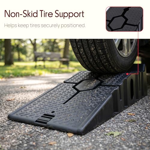 Pyle Heavy Duty Vehicle Ramps | 13000 lb Capacity Car Ramps for Low Clearance Vehicles with 6.3 Inch Lift and 17° Incline | Portable Non-Skid Car Ramps for Oil Changes, 2-Pack, Black.