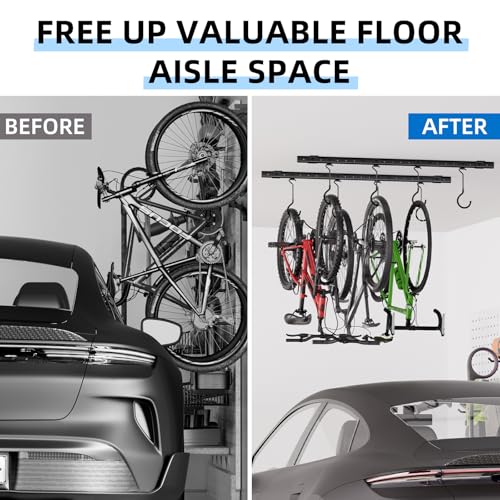 Urban Deco Ceiling Mounted Bike Rack for Garage, Indoor Metal Bike Hanger with 8 Adjustable Ceiling Hooks Hold 4-8 Bikes, Space-Saving Garage Bike Storage for Storing Bike (2-Piece Set)