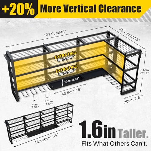STURDIFLOW XLarge 64''W Power Tool Organizer Wall Mount | Modular&Corner-Fit 820lbs Garage Storage Rack with 8 Cordless Drill Holder | 4-Tier Heavy Duty Utility Shelf for Battery Workshop Organization