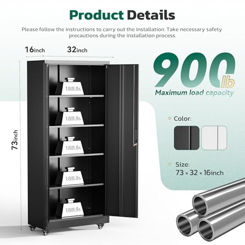 Greenvelly 73" Storage Cabinet with Wheels,Metal Rolling Garage Cabinet with Locking Doors and 4 Adjustable Shelves for Home,Kitchen,Office,Warehouse(32" W x 16" D)