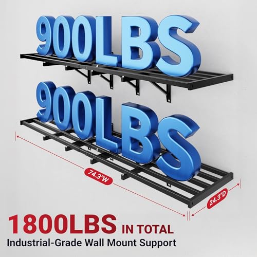 FLEXIMOUNTS 2 Pack 2x6ft Folding Garage Wall Shelves, Heavy Duty Wall Mounted Storage Rack, Holds Up to 1800 lbs,Organization System for Garage, Basement, Workshop, Black