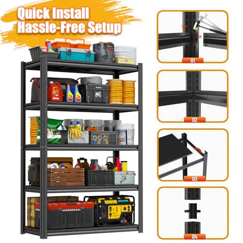 PRESTELION Garage Shelving 40" W Storage Shelves 3000LBS Heavy Duty Metal Shelving Unit 5 Tier Adjustable Shelf for Kitchen Warehouse Pantry Basement, Black (Black, 72" H x 40" W x 16" D, 5-Tier)
