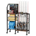 Fishing Rod Holders for Garage, Convenient Pegboard with 14 Long Utility Hooks, Fishing Rod Rack Up to 16 Rods, 3 Tier Fish Pole Stand with Fishing Reel Holders & 8 Hooks for Fishing Gear Accessories