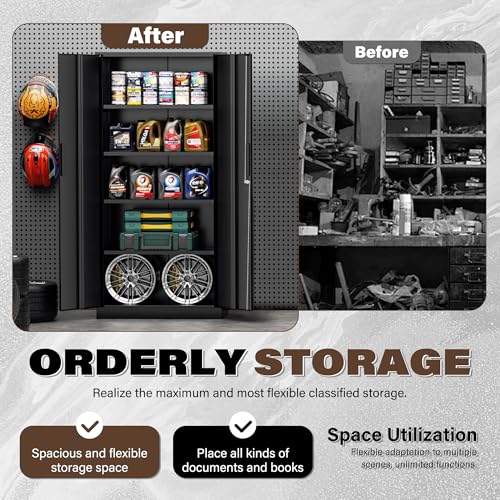 Incbruce 72” Metal Storage Cabinet, Garage Cabinets and Storage System with Doors and Shelves, Tall Lockable Tool Cabinet for Garage, Office, Home (Black)