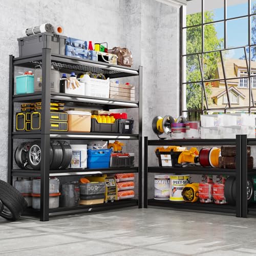 AOAORGG 71" H Garage Shelving 5-Tier Heavy Duty Storage Shelves, Tool-Free Adjustable Metal Shelf Unit, Utility Organizer Rack for Basement, Pantry, Kitchen, Warehouse, 15.7" Dx35.4 Wx71 H, Black