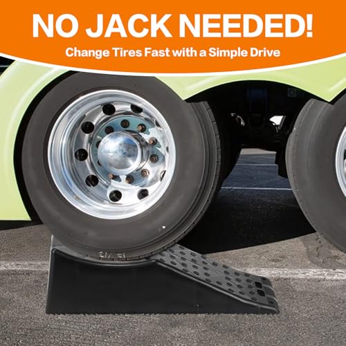 Tlaleikejia 2 Pack 20000lbs Tandem Wheel Ramp, Concave Portable Ramp, Heavy Duty Tire Changing aid on Tandem Dual Axle Trailer, 5.5in Tire Lift Trailer Wheel Jack RV Flat Tire Ramp (2)
