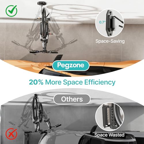PEGZONE Swivel Bike Wall Mount, Heavy Duty Vertical Bike Rack with Fixed Hooks for Garage Storage, Wall Mounted Bicycle Hangers Holds up to 77 lbs for Indoor, 2 Pack