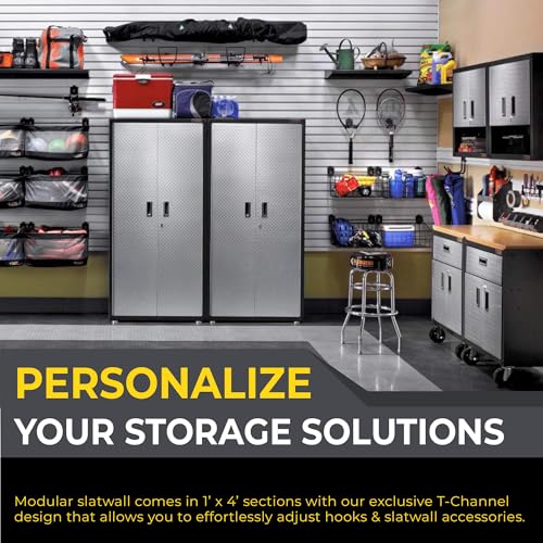 Heavy Duty 3'H X 4'W PVC Garage SlatWall Storage System (with Endcaps & Screws) - Modular Slat Wall Paneling for Garage Wall Organizer - Interlocking SlatWall Panels for Home & Commercial Use (Grey)