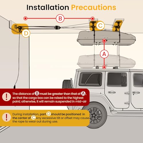 Cargo Box Ceiling Storage Hoist,180lbs Pulley System for Garage Ceiling Storage, Heavy Duty Garage Pulley Lift System for Roof Cargo Box, Garage Hoist for Overhead Storage, Fits 8-16ft Ceilings