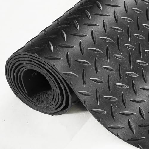 VEVOR Diamond-Plate Rubber Flooring Roll, 3 mm x 4 ft x 10 ft Garage Floor Mat, SBR, Easy to Clean, Diamond Plate Rubber Mat for Under Cars, Garage Industry Gym, Black