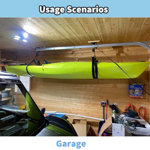 LINGVUM Kayak Hoist Lift Garage Storage with 125lb Capacity Overhead Pulley System for Kayak, Canoe, Bike, Ladder, Paddleboard, Black