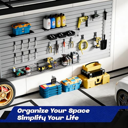 janasse 35-Piece Metal Slatwall Accessories Set for Garage Storage, Includes Wire Baskets, Heavy-Duty Hooks, Shelves & Bins, Fits Standard Slatwall Panels