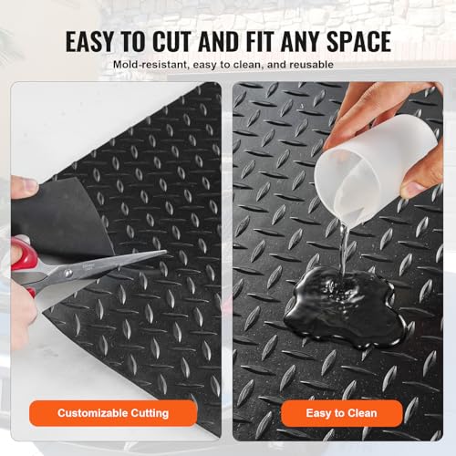 VEVOR Diamond-Plate Rubber Flooring Roll, 3 mm x 4 ft x 10 ft Garage Floor Mat, SBR, Easy to Clean, Diamond Plate Rubber Mat for Under Cars, Garage Industry Gym, Black
