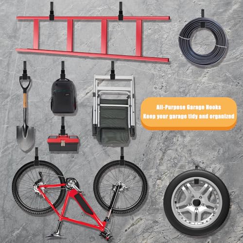 Heavy Duty Utility Hooks for Wall Mount, Garage Wall Hooks, Multi-Use Hose, Bike, Ladder, Chainsaw & Leaf Blower Hanger - 6 Medium (6 M)