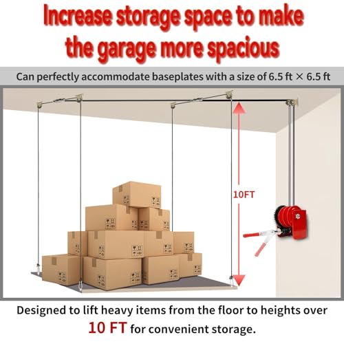 Adjustable Overhead Garage Storage Lift – Heavy Duty Ceiling Mounted Rack System, 300 lbs Capacity Hoist for Garage Organization