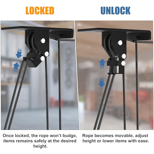 KOSEOO Cargo Box Pulley System for Garage Storage, Heavy-Duty Kayak/Canoes/Bikes/Ladders Ceiling Hoist, Hold Up to 150 lbs Capacity, Fit 10-18 Foot Ceilings, Black