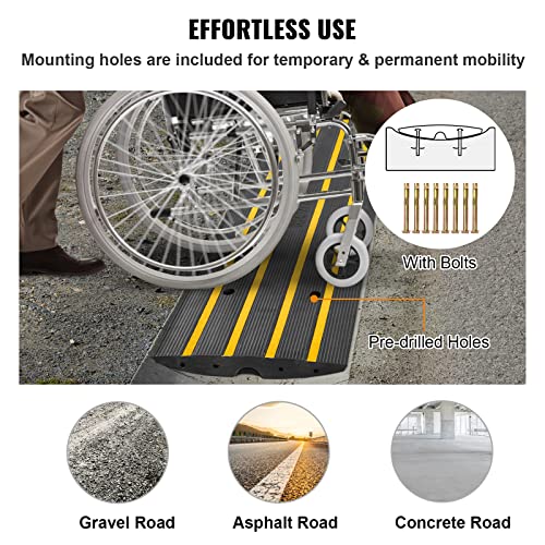 VEVOR Car Driveway Rubber Curb Ramps Heavy Duty 33069lbs Capacity Threshold Ramp 2.6 Inch High Cable Cover Curbside Bridge Ramp for Loading Dock Garage Sidewalk (1-Channel, 1Pack-Curb Ramp)