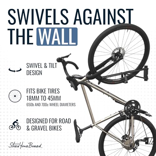 StoreYourBoard SwivelStow Bike Rack Garage Storage Rack 2 Pack - 2 Road & Gravel Bike Wall Mounts - Heavy Duty Bike Hanger - No-Lift Bike Rack Garage Storage Rack - Holds 70 lb Capacity