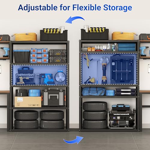 FLEXIMOUNTS Garage Storage System with Workbench & Pegboard, 117" Modular Garage Organization System, Heavy Duty Steel Garage Shelving & Tool Organizer for Garage Workshop, Black FLEXIMOD Series