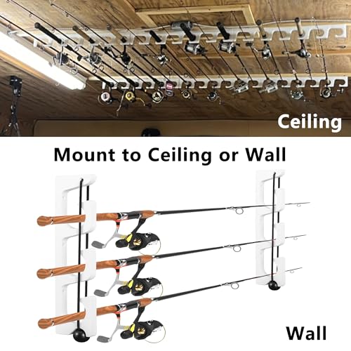 SUNOOM Wall Mount Fishing Rod Holders,3 Rod Holder Storage for Wall & Garage Storage Organizer Gear Equipment Gifts(O-shaped hole)
