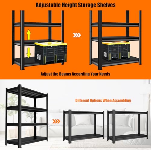 Rufokisa 40in Wide Garage Shelving Heavy Duty，2000lbs Large Loads Adjustable Garage Storage Shelves,All Metal Storage Racks and Utility Rack Shelves, 40”W x 16”D x 72”H (Black)
