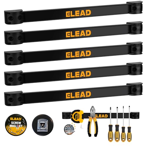 ELEAD 6-Piece 12" Magnetic Tool Holder Storage Organizer - Wall Mount Rack Garage Organization Power Magnet Hanger Workbench Board Slatwall Van Organizers Mounted Hanging Strip