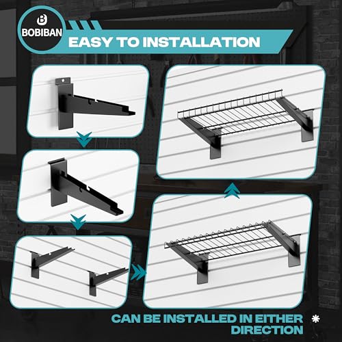 BOBIBAN 24PCS Slatwall Accessories Set, Includes Metal Slatwall Baskets, Shelves and Hooks, Heavy Duty Slat Wall Organizer Kit for Shops, Garage and Room Storage (Black,24pcs)