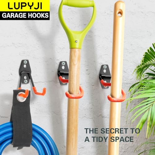 LUPYJI 28 Pack Heavy Duty Garage Hooks, Utility Wall Mounted Storage System, with Anti-Slip Coating Hanger, for Hanging Power and Garden Tools, Ladders, Bikes, Ropes and Bulk Items