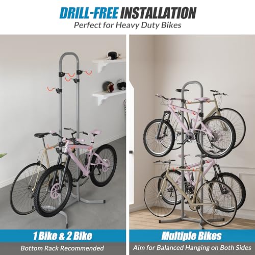 Suchtale 4 Bike Rack, Bicycle Rack, Bike Storage Rack for Garage Home, Freestanding Gravity Bike Stand, Adjustable Vertical Bicycle Holder for Indoor Outdoor, Bike Hanger Floor Parking Cycle Organizer