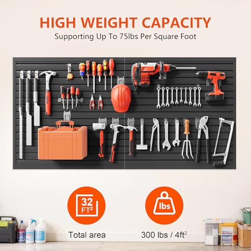 Slat Wall Paneling 4ft x 8ft, Slatwall Panel PVC Garage Storage System Heavy Duty Wall Mounted Tool Organizer, Slate Board Wall Rack for Tools, Power Equipment & Organization,Black