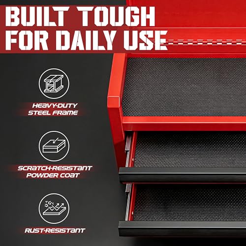 OLY-PRO Mini Toolbox with 2 Drawers and Top Storage, Durable Steel Construction with Ball-Bearing Slides, Multi-Purpose Portable Tool Boxes Case Organizer for Garage, Red
