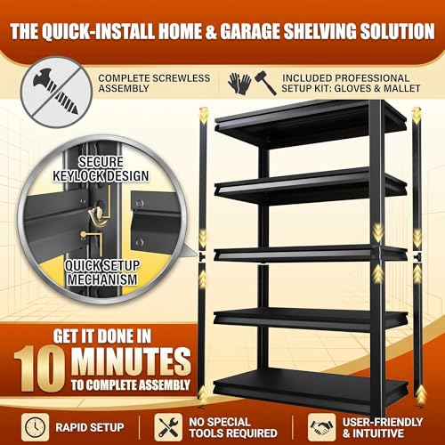 BEESTMUEBLE Upgrade 72" H Garage Shelving Unit, 3500LBS Heavy Duty 5-Tier Metal Storage Shelves with Anti-Fall Rails, Adjustable Industrial Steel Rack, Pantry Kitchen Basement Warehouse