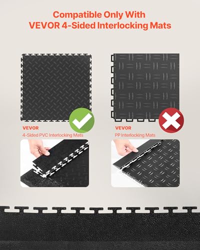 VEVOR Male Garage Floors Transition Edge Kit, 12 Edges and 4 Corners, Sturdy PVC Interlocking Modular Garage Floor Edging Slip-Resistant, Compatible Only with VEVOR 4-Sided Interlocking Mats, Black