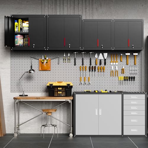 Kelueo 30" Metal Garage Wall Cabinet,Metal Wall Cabinets with Lock & Adjustable Shelf,Wall Mounted Garage Cabinet with Handle & Magnetic Door & Anti-Fall Rails for Repair Shop
