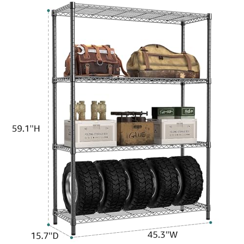IZEUK 1400 LBS Garage Black Shelving Wide Storage Shelves 4 Tier Adjustable Heavy Duty Metal Wire Rack Standing Shelf Unit for Kitchen Office College Dorm Garage Warehouse 15.8" x 45.8"x 59.4"