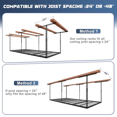 Jusgym 4X8FT Overhead Garage Storage Rack, 26"-40" Height Adjustable Garage Ceiling Storage Racks, Heavy Duty Metal Overhead Storage Organizer System, 750LBS Weight Capacity