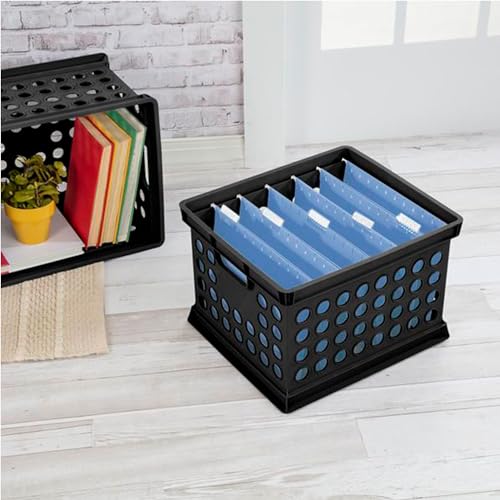 Sterilite Stackable Plastic Storage Crate Bin Organizer File Box with Handles for Home, Office, Dorm, Garage, or Utility Organization, Black, 12-Pack