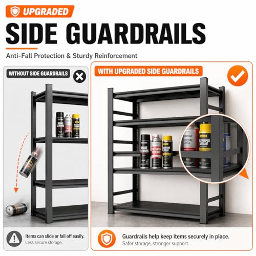 BEESTMUEBLE Upgrade 72" H Garage Shelving Unit, 3500LBS Heavy Duty 5-Tier Metal Storage Shelves with Anti-Fall Rails, Adjustable Industrial Steel Rack, Pantry Kitchen Basement Warehouse