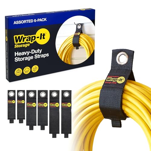 Heavy-Duty Wrap-It Storage Straps - Assorted 6-Pack - Garage Storage Extension Cord Organizer Cable Straps and Yard Cord Storage for Hose Organizer, Tools and RV Accessories