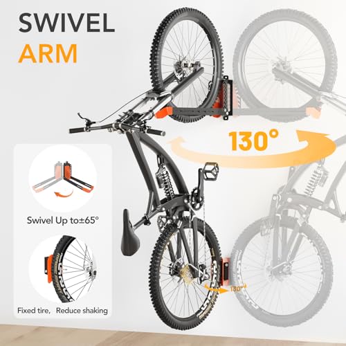 2-Pack Swivel Bike Rack Wall Mount, Bike Hangers for Garage, Space-Saving Vertical Bike Holder, Holds up to 77 lbs, Bicycle Wall Hanger Storage, No Heavy Lifting Required Indoor Hanging Bike Rack