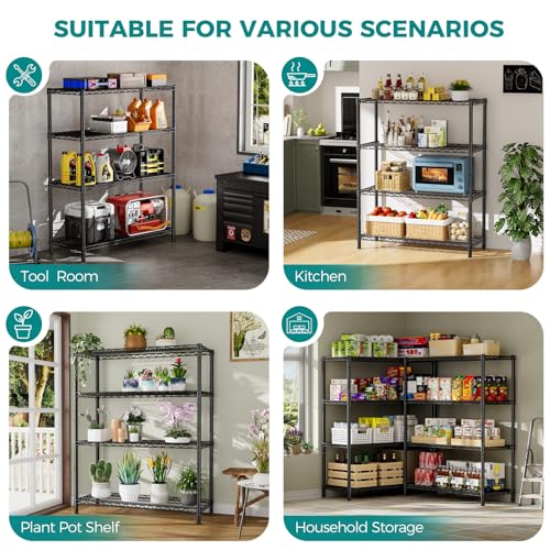 SINGAYE 4 Shelves Adjustable Shelf Heavy Duty Shelves 1400LBS Wire Storage Shelving Metal Organizer Wire Rack Black 18" D X 46" W X 59" H