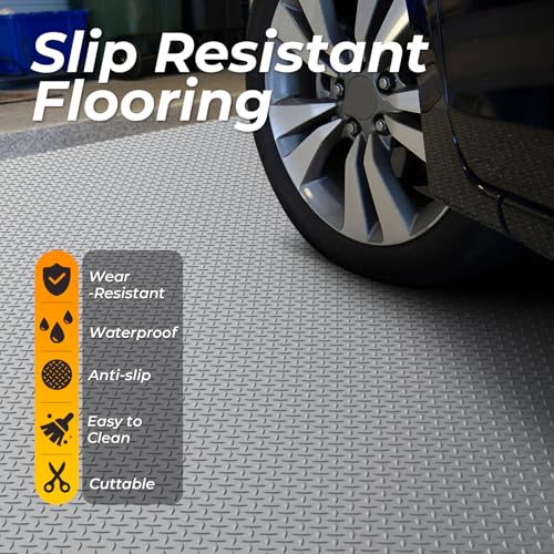 Geemax 7.8 x 20 FT Garage Floor Mat, 2.8mm Thickness Diamond Plate Vinyl Garage Flooring Roll for Under Car, Large Size 156 SQFT for Large SUVs, MPV, Pickup Truck