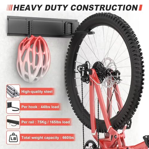 Ultrawall Bike Storage Rack, Wall Mount Bicycle Rack Vertical Bike Hanger for Garage, Home, 6 Bike Racks & 6 Helmet Hooks, Holds Up To 660lbs