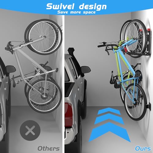 WALMANN BIKEPAL No Lifting Wall Mount Swivel Bike Rack, Vertical Bike Wall Hangers for Garage Space Saving Bike Storage Solution(2 Pack)
