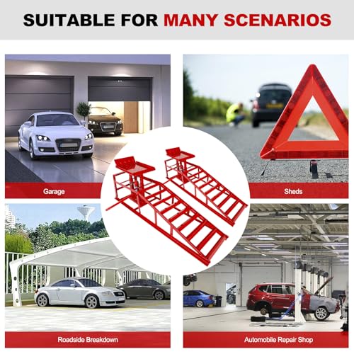 2 Pack Heavy Duty Steel Car Lift Ramp 5T Adjustable 9.8-15 Inch Height
