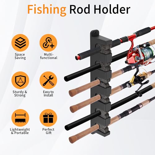 Xproutdoor Fishing Rod Holder Wall, Vertical/Horizontal Fishing Rod Holder, Rod Stands Fishing Rods, Fishing Rod Stands for Family Wall Garage Storage 6 Fishing Rods