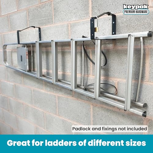 Keypak ST0555B 2 Pack Universal Lockable Wall Ladder Rack Brackets Secure Storage, Black, 170 x 235 x 30 mm
