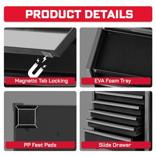 Geinxurn 8-Drawer Rolling Black Tool Box, Heavy Duty Micro Roll Cab Steel Stackable Tool Chest with Lockable Drawers, 2-in-1 Large & Compact Combo Set (3-Drawer + 5-Drawer) for Garage, Workshop