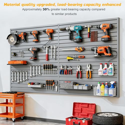 Slat Wall Paneling 4'x8' Garage Wall Organizer (2026Upgraded), Heavy-Duty PVC Slatwall Panels Boosts Load by 30%, Grey Slat Board, Slatwall Tool Storage System for Garage & Workshop Tool Organization