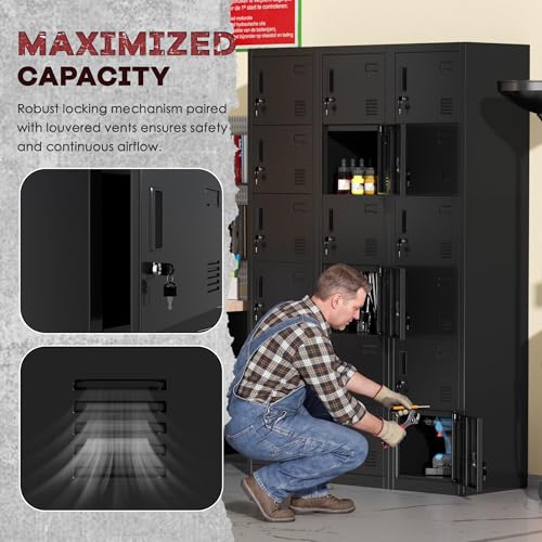 Bonusall Employees Lockers,Metal Office Storage Locker with 6 Door, Tall Steel Lockers with Keys and Lock for School, Gym, Home, Garage,Black